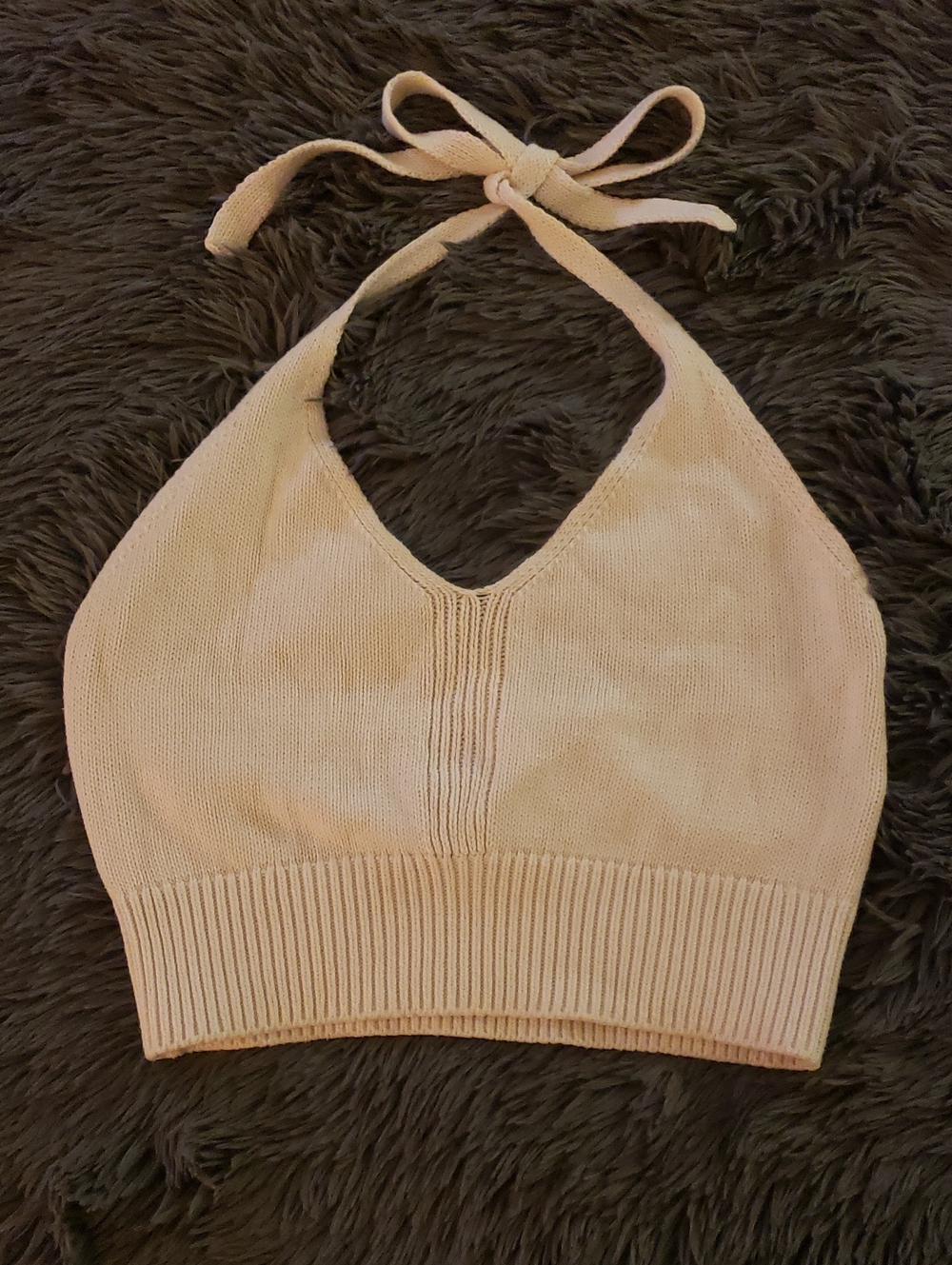 Knit Halter Crop Top in Light Beige